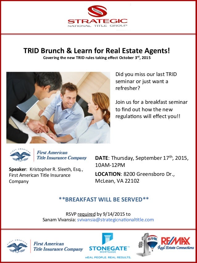 TRID Seminar for Real Estate Agents on September 17, 2015!