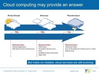 Cloud computing may provide an answer  But make no mistake, cloud services are still evolving.  