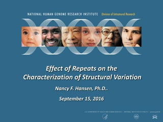 Effect of Repeats on the
Characterization of Structural Variation
Nancy F. Hansen, Ph.D..
September 15, 2016
 