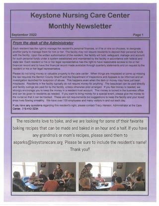 August 2022 Newsletters Keystone Care Center