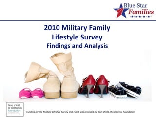 2010 Military Family  Lifestyle Survey  Findings and Analysis  Funding for the Military Lifestyle Survey and event was provided by Blue Shield of California Foundation  