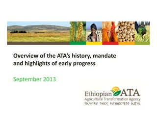 Overview of the ATA’s history, mandate 
and highlights of early progress
September 2013
 
