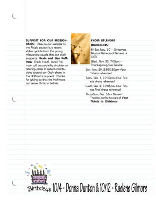 Sept 30 09 Choir Notes