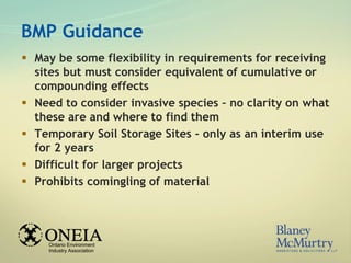 BMP Guidance 
 May be some flexibility in requirements for receiving 
sites but must consider equivalent of cumulative or...