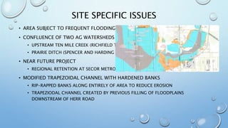 SITE SPECIFIC ISSUES
• AREA SUBJECT TO FREQUENT FLOODING
• CONFLUENCE OF TWO AG WATERSHEDS
• UPSTREAM TEN MILE CREEK (RICH...