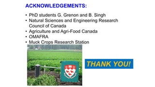 ACKNOWLEDGEMENTS:
• PhD students G. Grenon and B. Singh
• Natural Sciences and Engineering Research
Council of Canada
• Agriculture and Agri-Food Canada
• OMAFRA
• Muck Crops Research Station
THANK YOU!
 