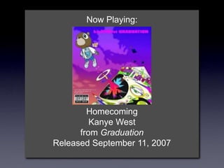 Now Playing:
Homecoming
Kanye West
from Graduation
Released September 11, 2007
 