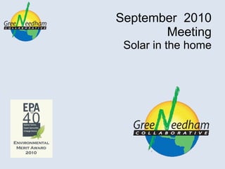 September  2010 Meeting Solar in the home 