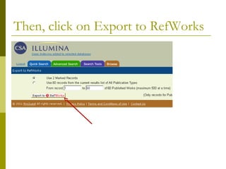 Then, click on Export to RefWorks 