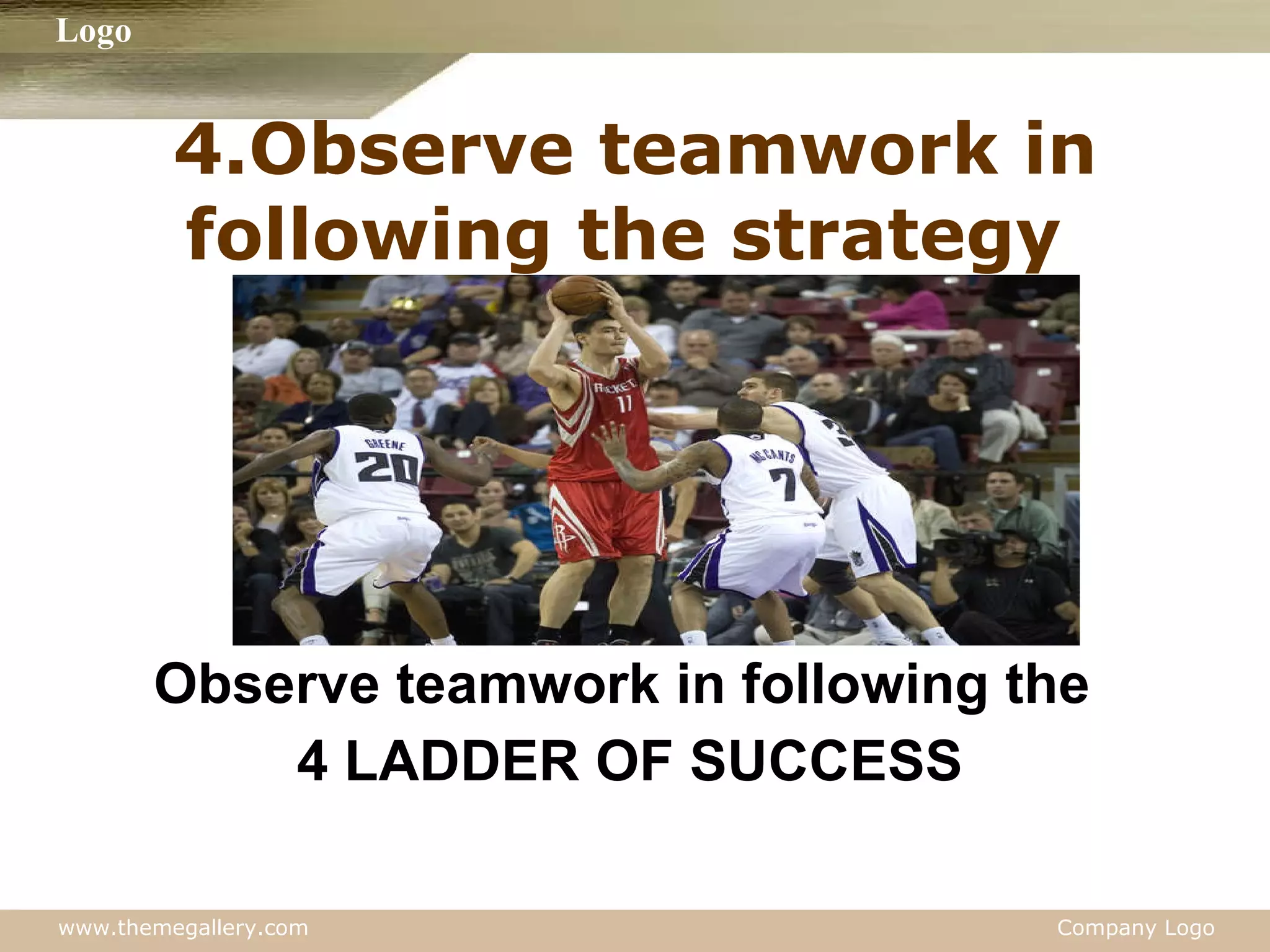 4.Observe teamwork in following the strategy  Observe teamwork in following the  4 LADDER OF SUCCESS 