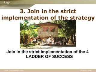 3. Join in the strict implementation of the strategy  Join in the strict implementation of the 4 LADDER OF SUCCESS 