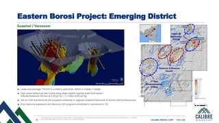 12 CALIBRE MINING CORP | TSX:CXB
Resource & Reserves
Growth
Follow-up
Exploration
Drilling
1st Pass
Reconnaissance
Drilling
Cadillac
Santos
San Cristobal
Large land package 176 km2 in a historic gold-silver district in Golden Triangle
High grade epithermal vein trends along deep-seated regional scale fault system:
Inferred Resource 700 koz at 4.93 g/t Au1, 11.3 Moz at 80 g/t Ag1
22k km Infill and technical drill programs underway to upgrade Guapinol/Vancouver & Riscos Inferred Resources
8 km resource expansion and discovery drill programs scheduled to commence in Q3
Eastern Borosi Project: Emerging District
Guapinol / Vancouver
1. See disclosure and resources and reserve slides in this presentation for further details. Updated Resources and Reserves are as of December 31, 2020 see
news release dated March 29, 2021 on sedar.com or Calibremining.com
 