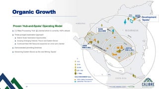 17 CALIBRE MINING CORP | TSX:CXB
0
0-25
25-50
50-200
200-1,000
> 1 Moz
GOLD ENDOWMENT (koz)
100% Calibre Concessions
Calibre/Rio Tinto Earn-In
2.2 Mtpa Processing ‘Hub’ @ Libertad which is currently <50% utilized
Three-pronged exploration approach
District Scale Generative Opportunities
Growing Emerging Districts: Pavon and Eastern Borosi
Continued Near Mill Resource expansion at Limon and Libertad
Demonstrated permitting timelines
Advancing Eastern Borosi as the next Mining ‘Spoke’
Proven ‘Hub-and-Spoke’ Operating Model
Organic Growth
Development
‘Spoke’
 