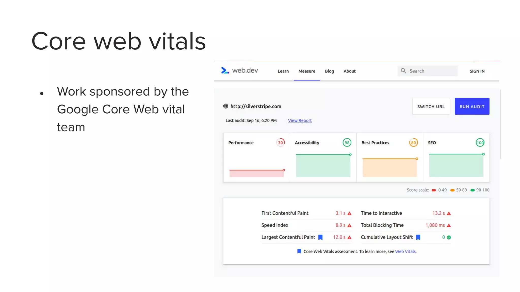 Core web vitals
● Work sponsored by the
Google Core Web vital
team
 