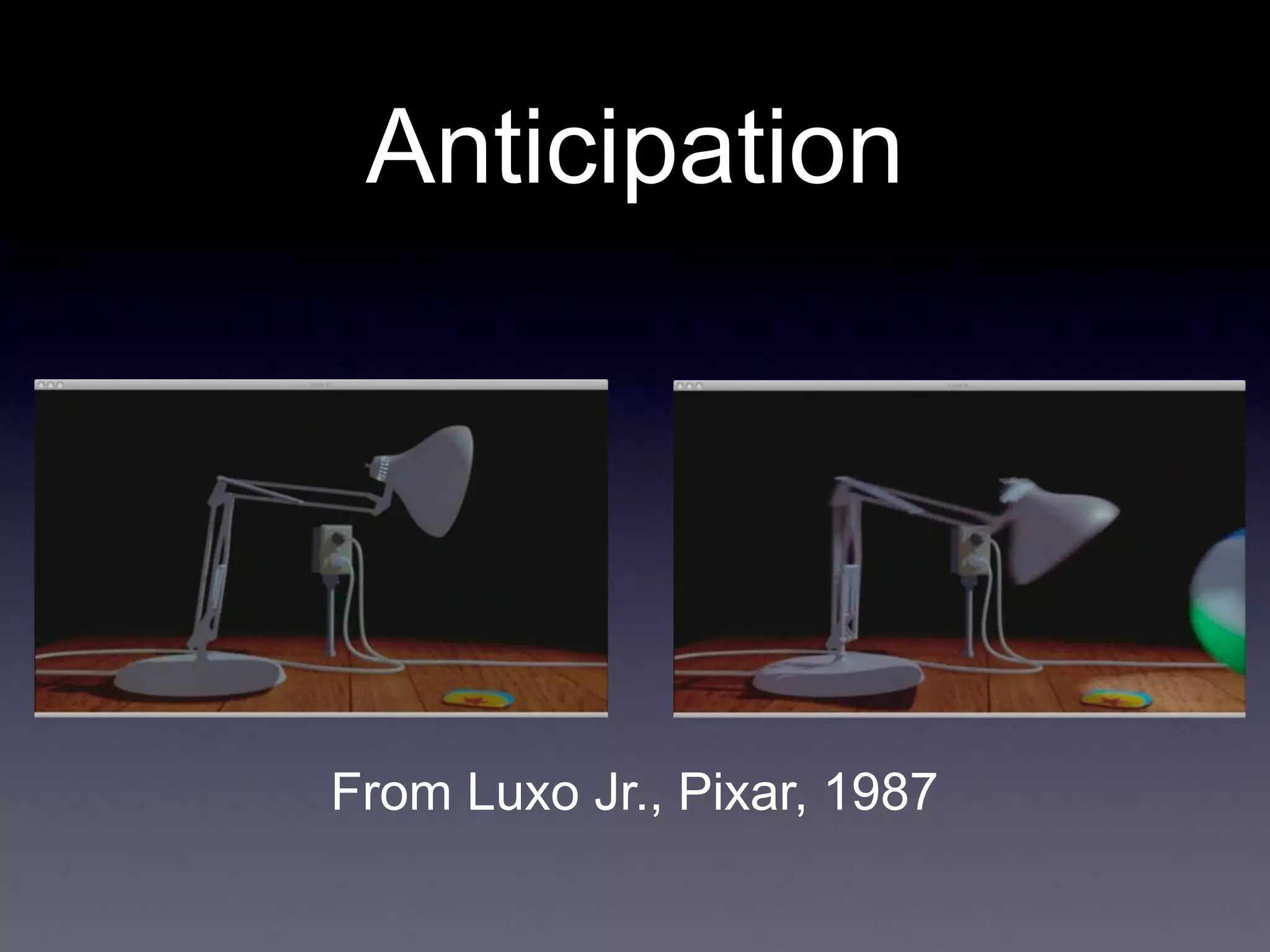 Anticipation
From Luxo Jr., Pixar, 1987
 