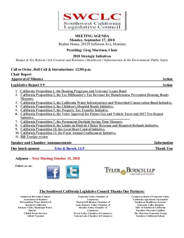 Southwest California Legislative Council September Agenda