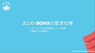 まとめ: BONXの要求仕様
ステートフルな非同期ストリーム処理
障害からの回復力
 