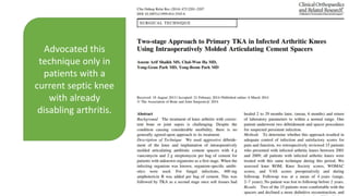 Advocated this
technique only in
patients with a
current septic knee
with already
disabling arthritis.
 