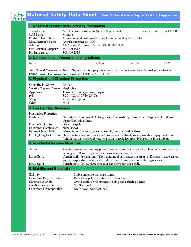 Septic system msds