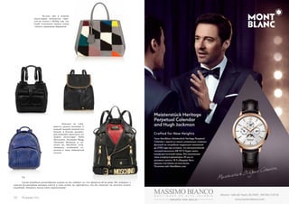 Кстати, мех в отделке 
аксессуаров пользуется спро- 
сом не только у Phillip Lim, так 
Fendi «утеплили» модель сумки 
«2Jours» крашеным барашком. 
Рюкзаки не соби- 
раются сдавать позиции! С 
каждой модной неделей все 
больше и больше дизайне- 
ров начинают выпускать эту 
модель аксессуара! Stella 
McCartney, Alexander Wang, 
Alexander McQueen и, ко- 
нечно же, Moschino, отли- 
чившиеся особенной от- 
делкой в виде байкерской 
косухи. 
Ср 
Среди подобного разнообразия каждая из нас выберет то, что придется ей по душе. Но, поверьте, с 
ужасом рассматривая меховые клатчи в этом сезоне, не зарекайтесь, что вы «никогда» не захотите купить 
подобный. Поверьте, вкусы очень переменчивы! 
22 Russian Inn Russian Inn 23 
 