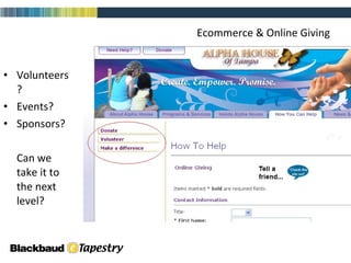 Ecommerce & Online Giving Volunteers? Events? Sponsors? Can we take it to the next level? 