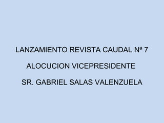 LANZAMIENTO REVISTA CAUDAL Nª 7 
ALOCUCION VICEPRESIDENTE 
SR. GABRIEL SALAS VALENZUELA 
 