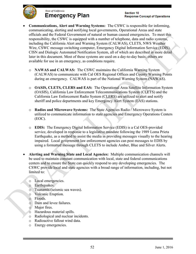 California Emergency Response Plan NIMS ICS ESF 18 Cybersecurity