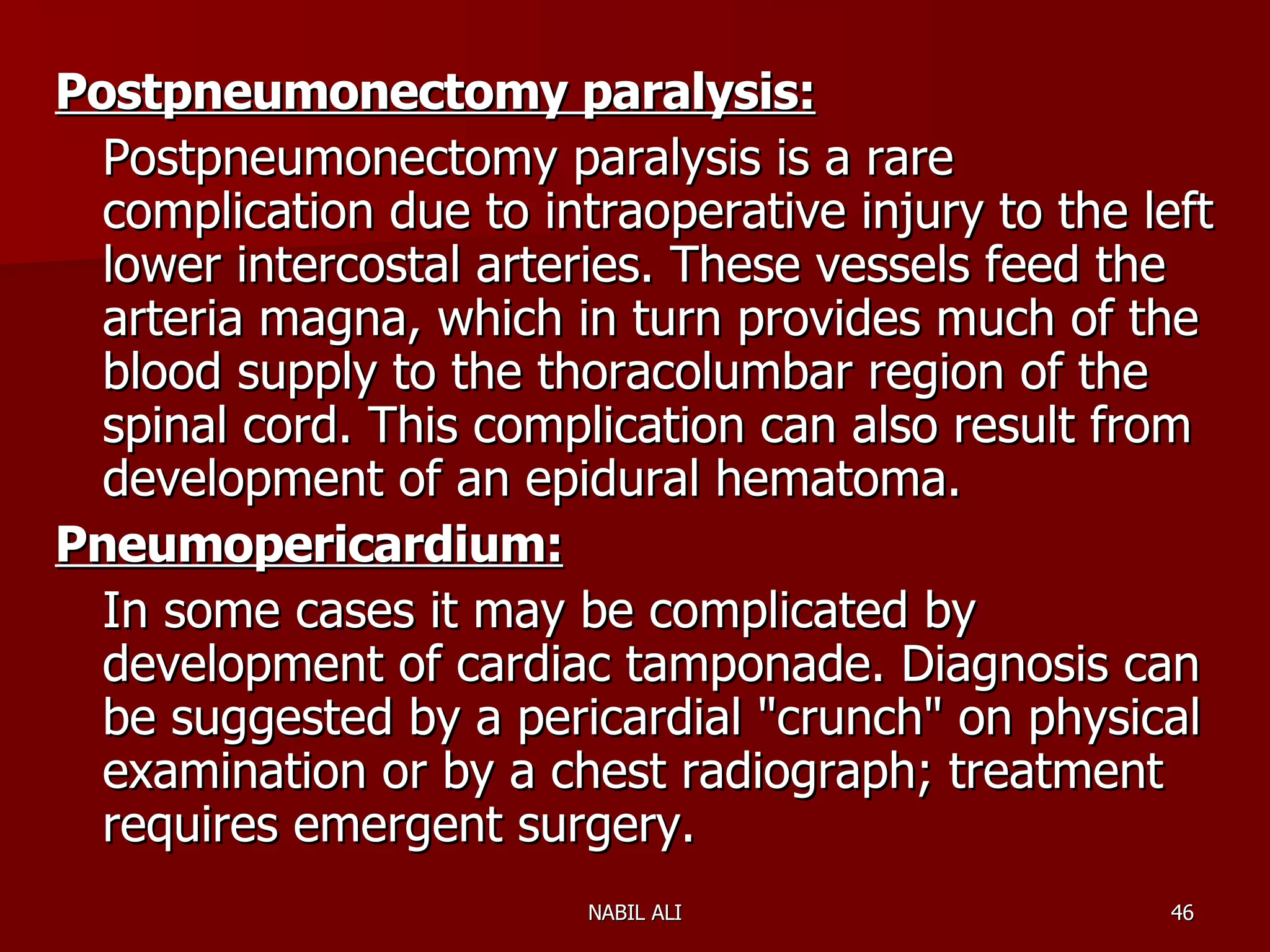 Sequelae & Complications of Pneumonectomy | PPT