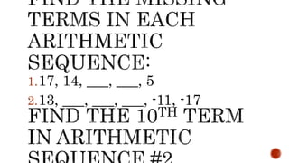 1.17, 14, ___, ___, 5
2.13, ___, ___, ___, -11, -17
 