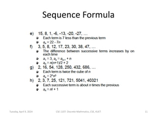 Sequence Formula
Tuesday, April 9, 2024 CSE 1107: Discrete Mathmatics, CSE, KUET 11
 