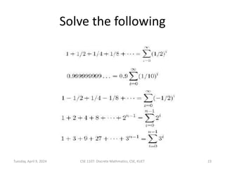 Solve the following
Tuesday, April 9, 2024 CSE 1107: Discrete Mathmatics, CSE, KUET 23
 