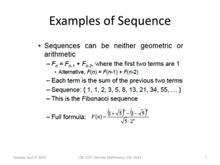 Examples of Sequence
Tuesday, April 9, 2024 CSE 1107: Discrete Mathmatics, CSE, KUET 7
 