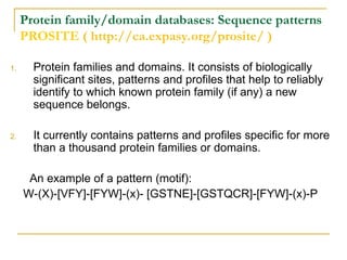 Prosite Pattern Example Sequence Database a ppt of bioinformatics.ppt