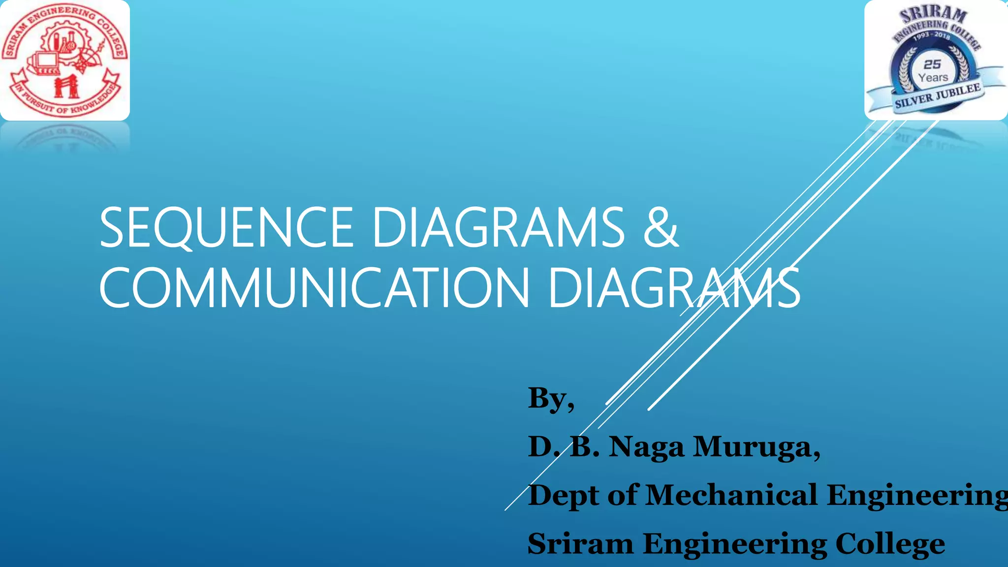 SEQUENCE DIAGRAMS &
COMMUNICATION DIAGRAMS
By,
D. B. Naga Muruga,
Dept of Mechanical Engineering
Sriram Engineering College
 