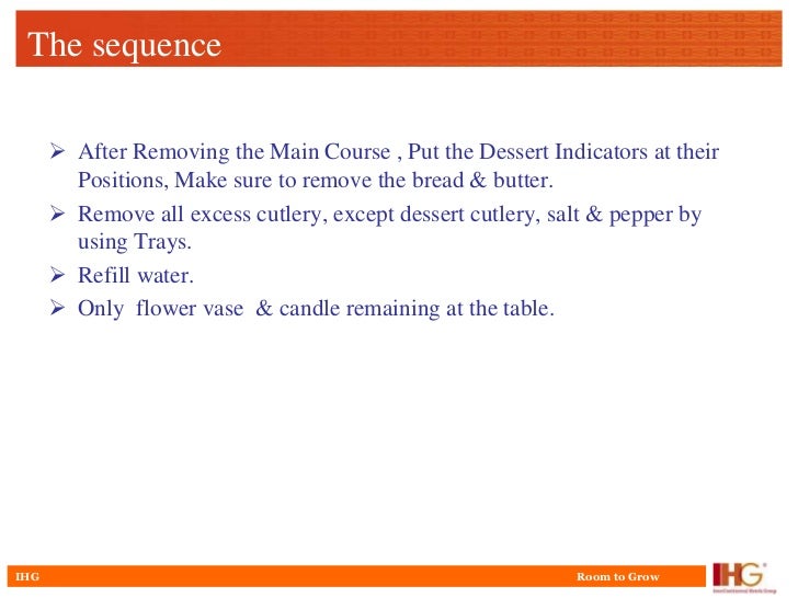 Sequence of serviceHotel Restaurant