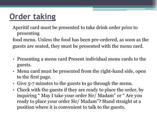 order guide for restaurants and bars, restaurant par... SEQUENCE OF SERVICE IN RESTAURANT.pptx