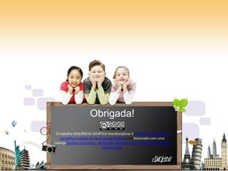 Obrigada!
O trabalho SEQUÊNCIA DIDÁTICA Interdisciplinar deFabiano Rodrigues de
Carvalho e Lubélia de Paula Souza Barbosa está licenciado com uma
LicençaCreative Commons - Atribuição-NãoComercial-CompartilhaIgual 4.0
Internacional.
 