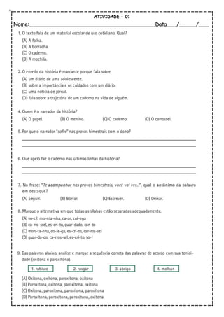 ATIVIDADE – 01
Nome:______________________________________Data___/_____/___
 