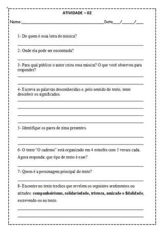 ATIVIDADE – 02
Nome:__________________________________Data___/_____/___
 