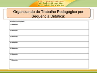 Organizando do Trabalho Pedagógico por
Sequência Didática:
Organizando do Trabalho Pedagógico por
Sequência Didática:
 