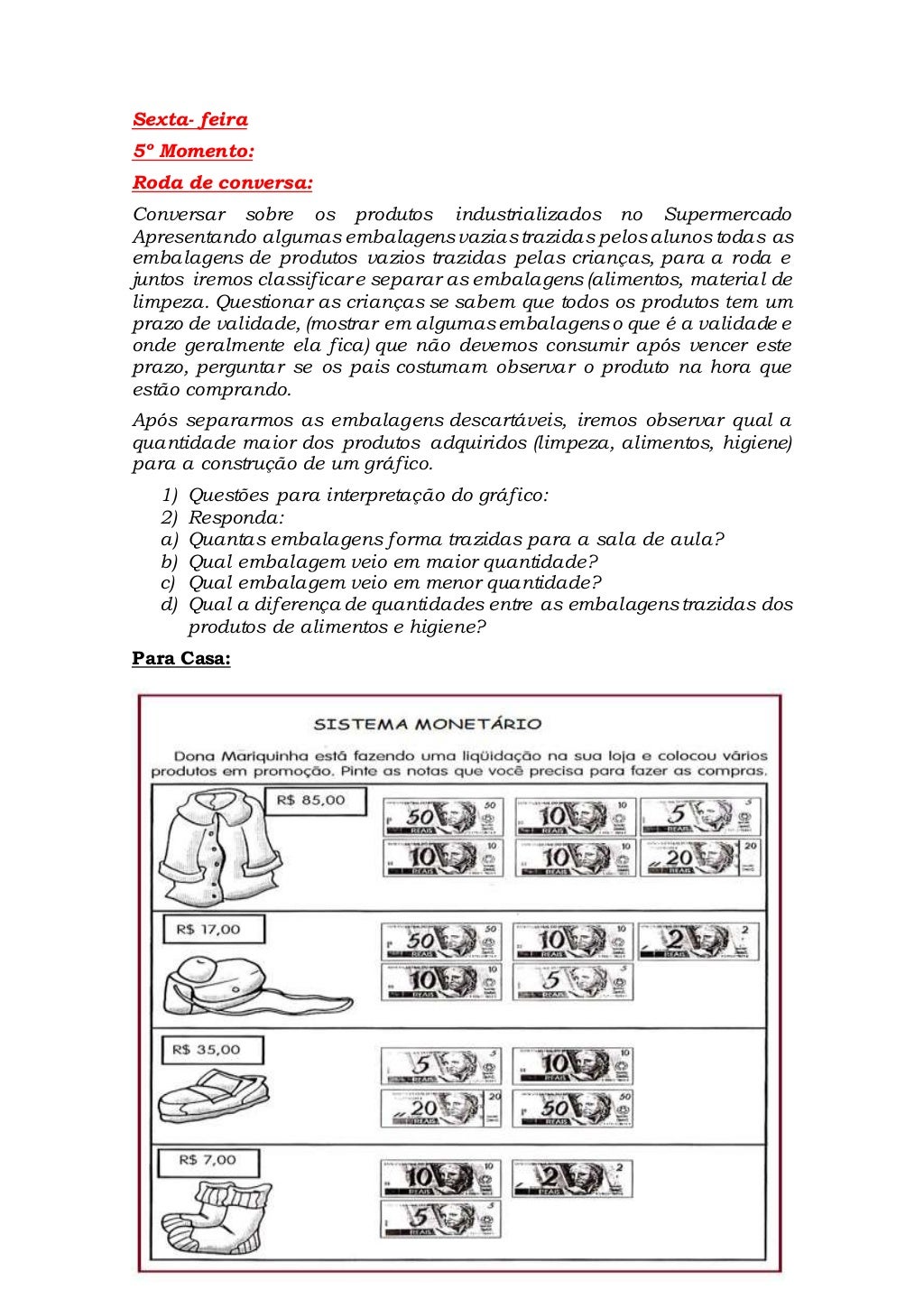 Plano De Aula Sistema Monetario 3 Ano - ZULEDU