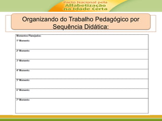 Organizando do Trabalho Pedagógico por
Sequência Didática:
 