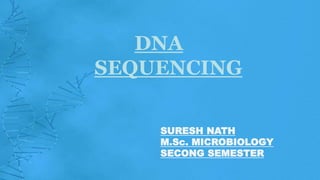 DNA
SEQUENCING
SURESH NATH
M.Sc. MICROBIOLOGY
SECONG SEMESTER
 