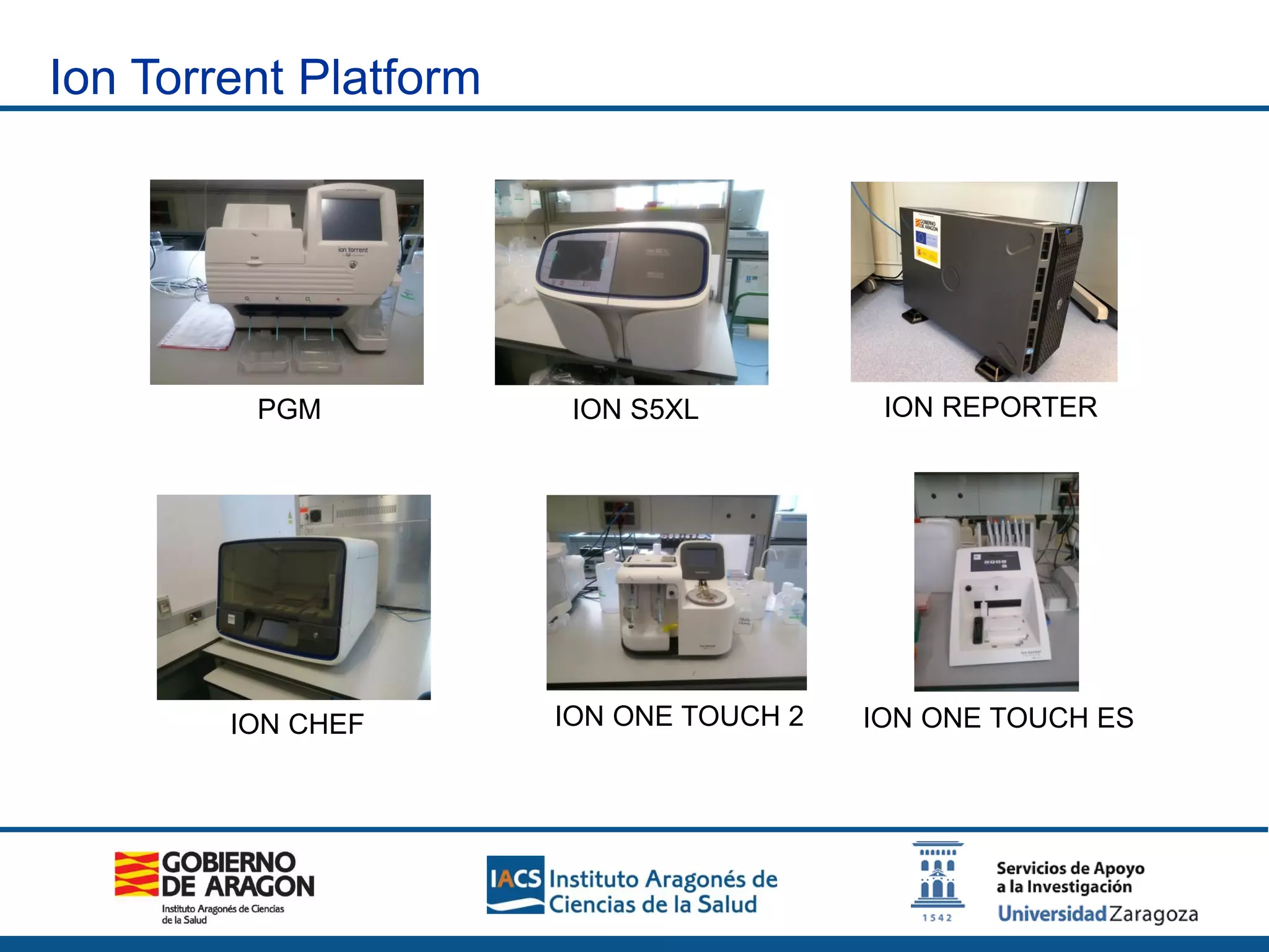 PGM ION S5XL
ION CHEF ION ONE TOUCH 2 ION ONE TOUCH ES
Ion Torrent Platform
ION REPORTER
 