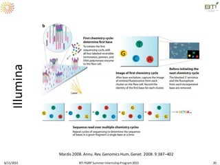 Illumina
6/11/2015 BTI PGRP SummerInternshipProgram2015 20
Mardis 2008. Annu. Rev. Genomics Hum. Genet. 2008. 9:387–402
 