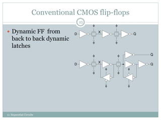Conventional CMOS flip-flops
 Dynamic FF from
back to back dynamic
latches
D Q




X
D




X
Q
Q




25
11: Sequential Circuits
 