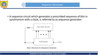 Sequence Generator
• A sequence circuit which generates a prescribed sequence of bits in
synchronism with a clock, is referred to as sequence generator.
DEPARTMENT OF COMPUTER ENGINEERING, Sanjivani COE, Kopargaon 21
 