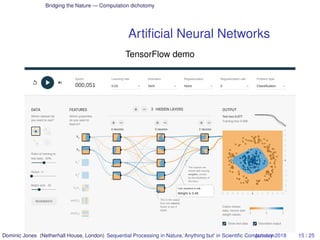 Bridging the Nature — Computation dichotomy
Artiﬁcial Neural Networks
TensorFlow demo
Dominic Jones (Netherhall House, Lon...