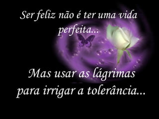 Diagramação - Ir. M. Luiza Morschel, SND, 2003 Ser feliz não é ter uma vida perfeita... Mas usar as lágrimas para irrigar a tolerância... 