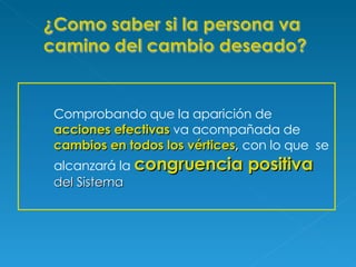 Comprobando que la aparición de  acciones efectivas  va acompañada de  cambios en todos los vértices ,  con lo que   se   alcanzará la   congruencia positiva   del Sistema 